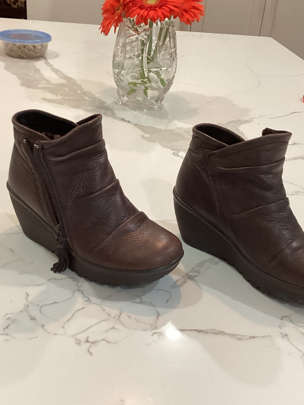 Skechers Women's Dark Brown Leather Wedge Ankle Boots